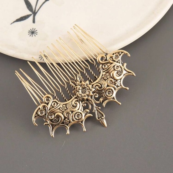 Vintage Inspired Hair Comb Antique Gold Tone Engraved Details, Formal New - Picture 4 of 4